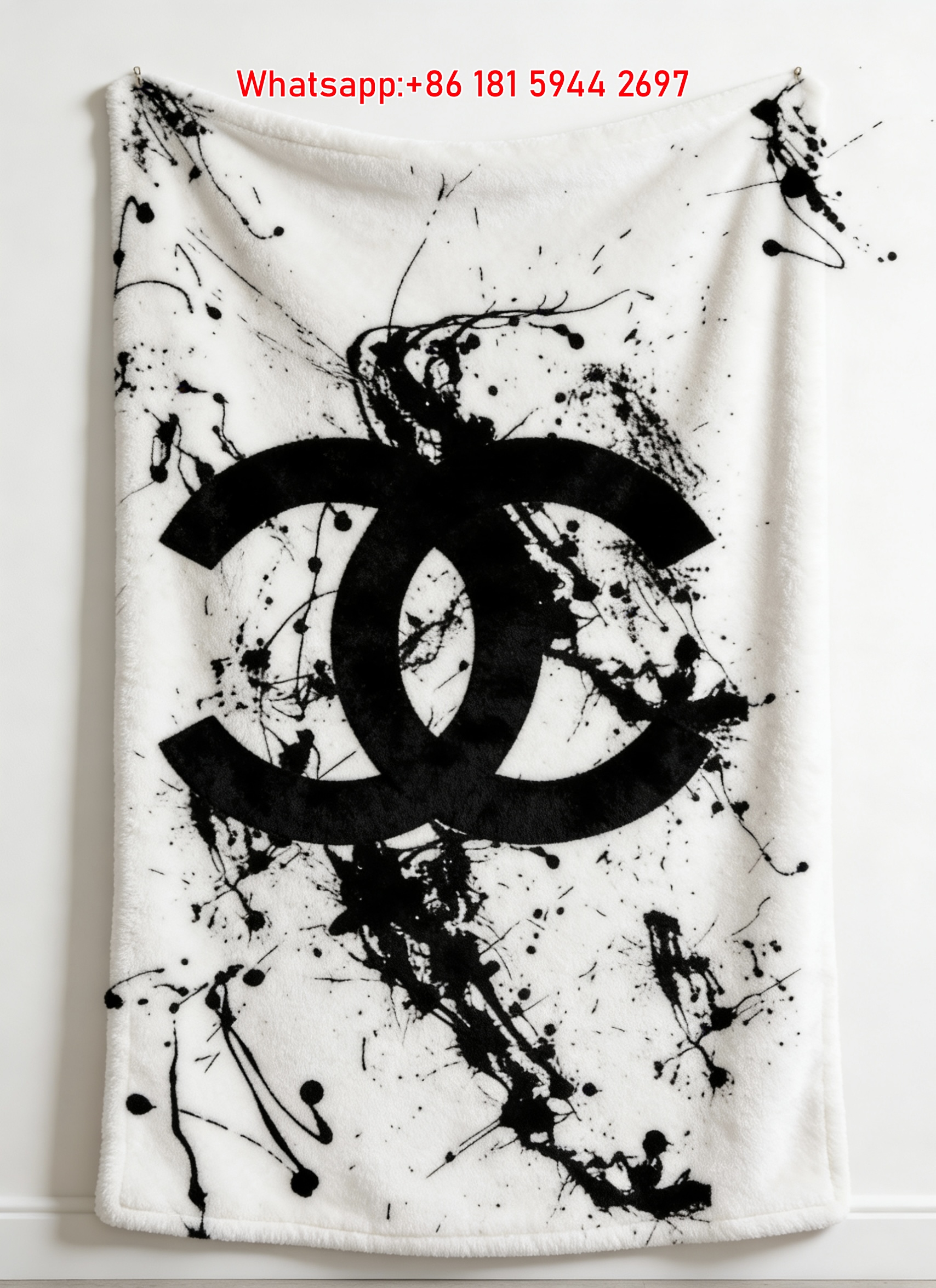 Chanel Ink Splatter Flannel Sofa Throw Blanket – Artistic Black & White Logo IMG_6773